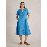 White Stuff Jacquard Dress Women's Iris Button Down V-Neck Outfit with Pockets