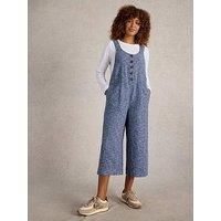 White Stuff Linen Dungaree Women's Viola Casual Sleeveless Jumpsuit with Pockets