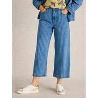 White Stuff Tia Denim Women's Crop Jean Striped Wide Leg Casual Ladies Trousers