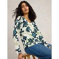 White Stuff Naria Print Linen Blend Jumper - Blue