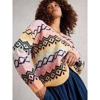 White Stuff Spacedye Pointelle Fairisle Jumper - Pink