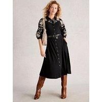 White Stuff Rua Embroidered Jersey Dress - Black