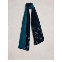 White Stuff Embroidered Velvet Scarf - Green