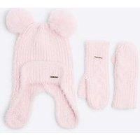River Island Hat And Mittens Set - Pink