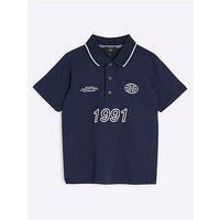 River Island Older Boy Tipped 1991 Graphic Polo Shirt - Navy