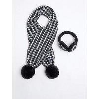 River Island Dogtooth Earmuff And Scarf Set - White