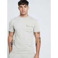 River Island Short Sleeve Slim Fit Pique Smart Pocket T-Shirt - Beige