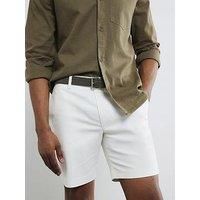 River Island White Slim Fit Belted Chino Shorts