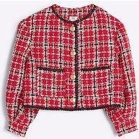 River Island Older Girl Boucle Christmas Check Jacket - Red
