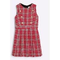 River Island Older Girl Boucle Pinafore Christmas Check Dress - Red