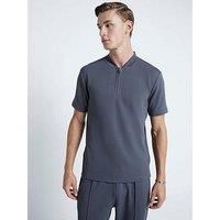 River Island Short Sleeve Slim Fit Square Neck Twill Polo Shirt - Dark Grey