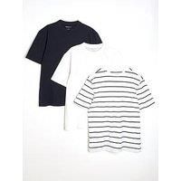 River Island Mens T-Shirt 3 Pack Mixed Colours Short Sleeve Slim Stripe Tee Top