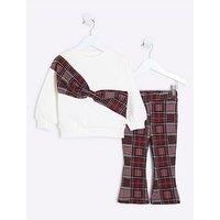 River Island Mini Mini Girl Check Bow Sweat Set - Cream