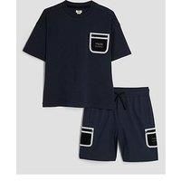 River Island Older Boy Utility Pocket T-Shirt Set - Blue