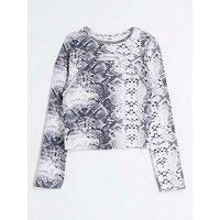 River Island Girls Long Sleeve Ribbed Snake Print T-Shirt - Grey