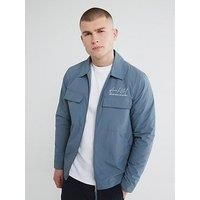 River Island Logo Ripstop Padded Shacket - Light Blue