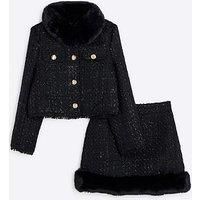 River Island Boucle Military Jacket Set - Black