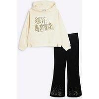 River Island Girls Sequin Oh La La Hoodie Set - Cream