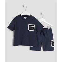 River Island Mini Boy Utility Pocket T-Shirt Set - Blue