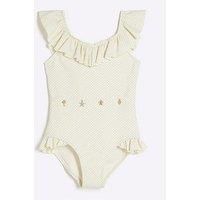 River Island Frilled Charm Belt Swimsuit - Cream
