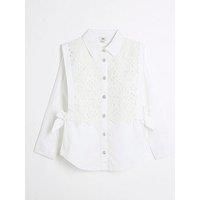 River Island Girls Lace Bow Button Down Shirt - White