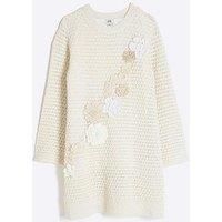 River Island Girls Crochet 3D Floral Dress - Cream