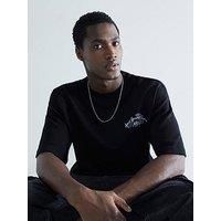 River Island Slim Floral Script T-Shirt - Black