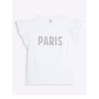 River Island Girls Paris Frill Sleeve T-Shirt - White
