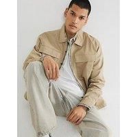 River Island Long Sleeve Clean Zipper Shirt - Beige
