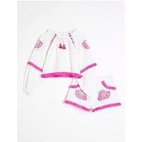 River Island Older Girl Embroidered Shorts Set - White