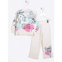 River Island Mini Mini Girls Graffiti Print Sweat Set - Cream