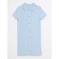 River Island Girls Diamante Collar Polo Dress - Powder Blue