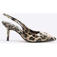 River Island Leopard Sling Back Heeled Court Shoes