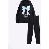 River Island Girls Bow Graphic Hoodie Set - Black