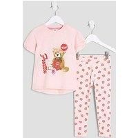 River Island Mini Girls Strawberry Bear Top And Leggings Set - Baby Pink