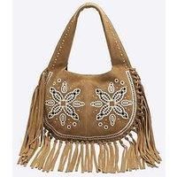 River Island Suede Fringed Broderie Shoulder Bag