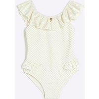 River Island Mini Mini Girls Glitter Frilled Swimsuit - Cream