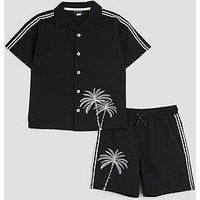 River Island Mini Boys Palm Embroidered Swim Shorts Set - Black