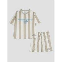 River Island Older Boy Stripe T-Shirt And Shorts Set - Green