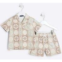 River Island Mini Mini Boys Aztec Shirt And Shorts Set - Cream