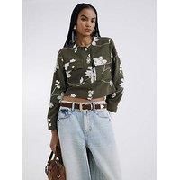 River Island Embroidered Collarless Jacket - Khaki
