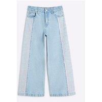River Island Girls Wide Leg Embroidery Wordy Jeans - Light Blue