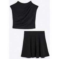River Island Older Girl Drape Top And Skirt Set - Black