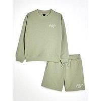 River Island Boys Sweatshirt Short Set - Light Green
