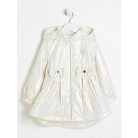 River Island Mini Girls Cinched Frill Raincoat - Cream
