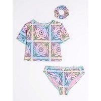 River Island Girls Bandana Print T-Shirt Bikini Set - Purple