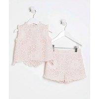 River Island Mini Mini Girls Lace Top And Shorts Set - Light Pink