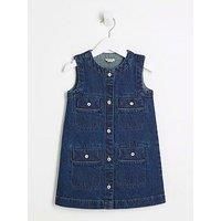 River Island Mini Mini Girls Denim Buttoned Pinafore Dress - Blue
