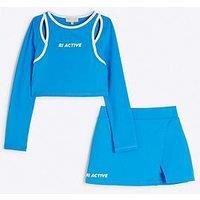 River Island Older Girls Ri Active T-Shirt And Skort Set - Blue