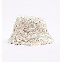 River Island Girls Sequin Crochet Bucket Hat - Beige